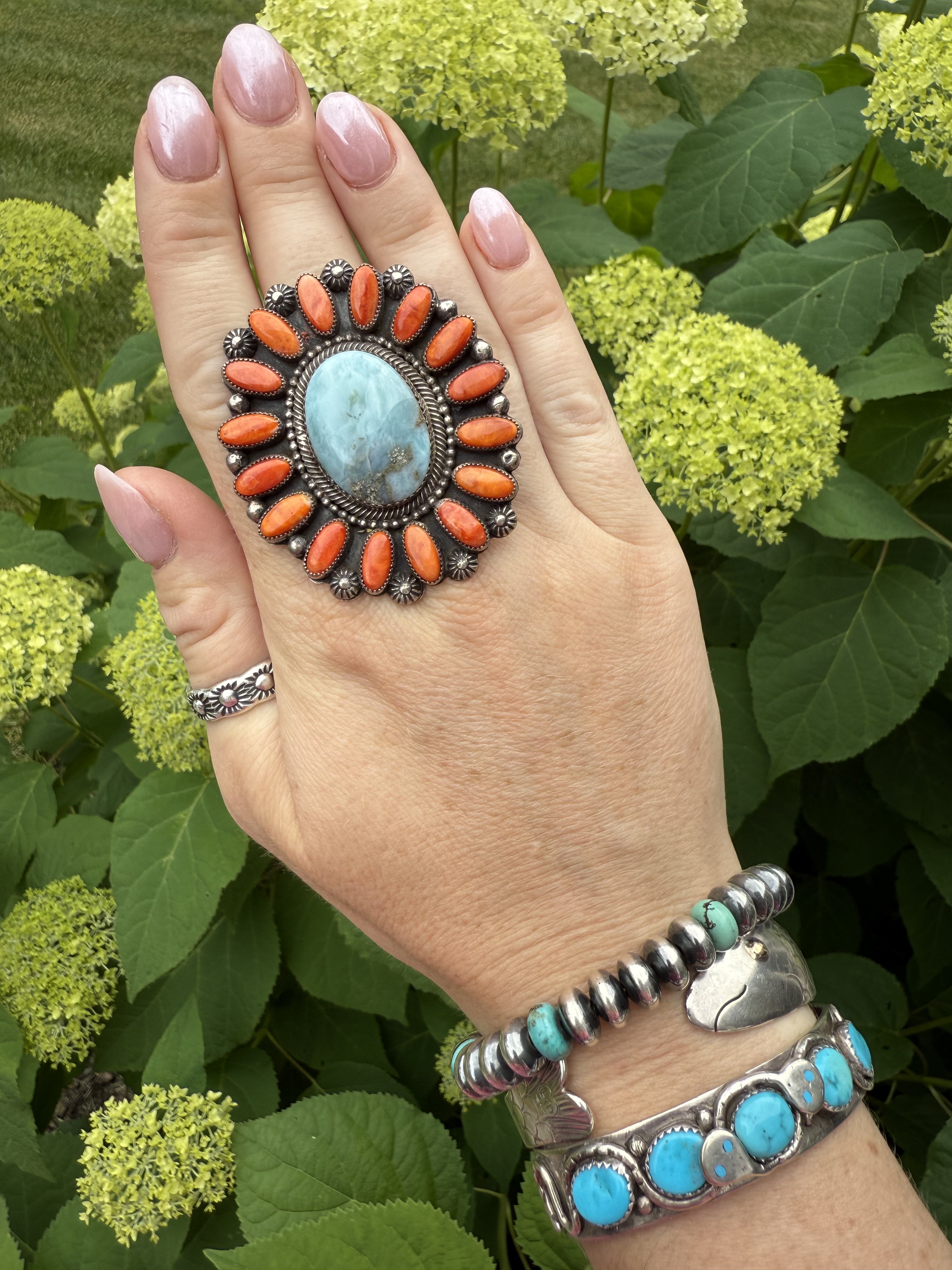 Larimar and Spiny Hemerson Brown Ring